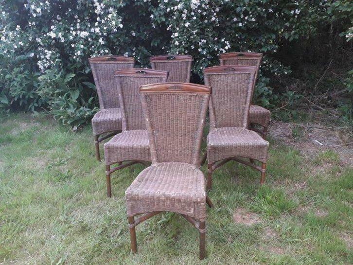 6 Rieten stoelen, Huis en Inrichting, Stoelen, Gebruikt, Vijf, Zes of meer stoelen, Bruin, Ophalen