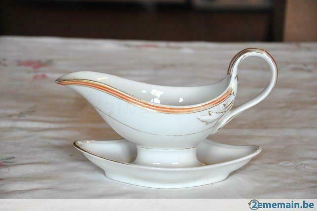 *sauciere monobloc banderole orange et or, Antiquités & Art, Antiquités | Céramique & Poterie