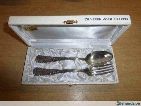rijkelijk bewerkte verzilverde dessertlepel & -vork, Antiek en Kunst, Antiek | Zilver en Goud, Zilver, Ophalen