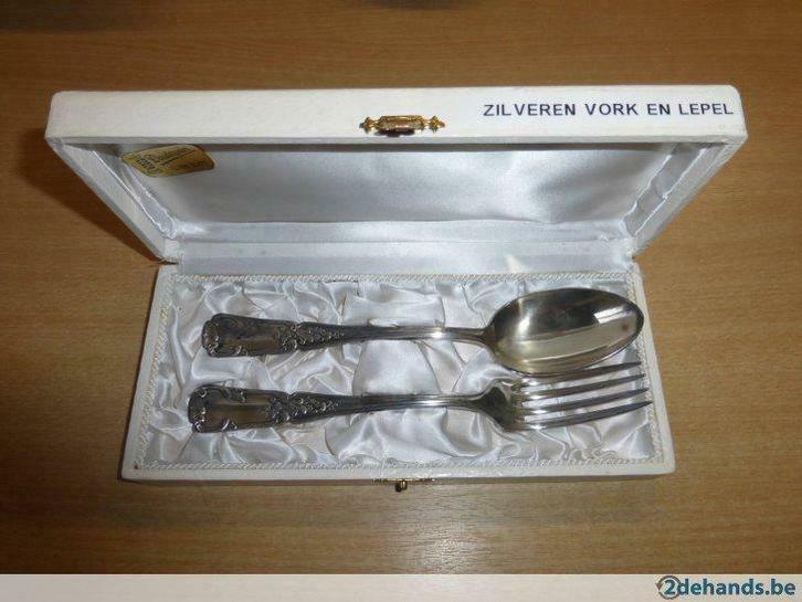 rijkelijk bewerkte verzilverde dessertlepel & -vork, Antiek en Kunst, Antiek | Zilver en Goud, Zilver, Ophalen