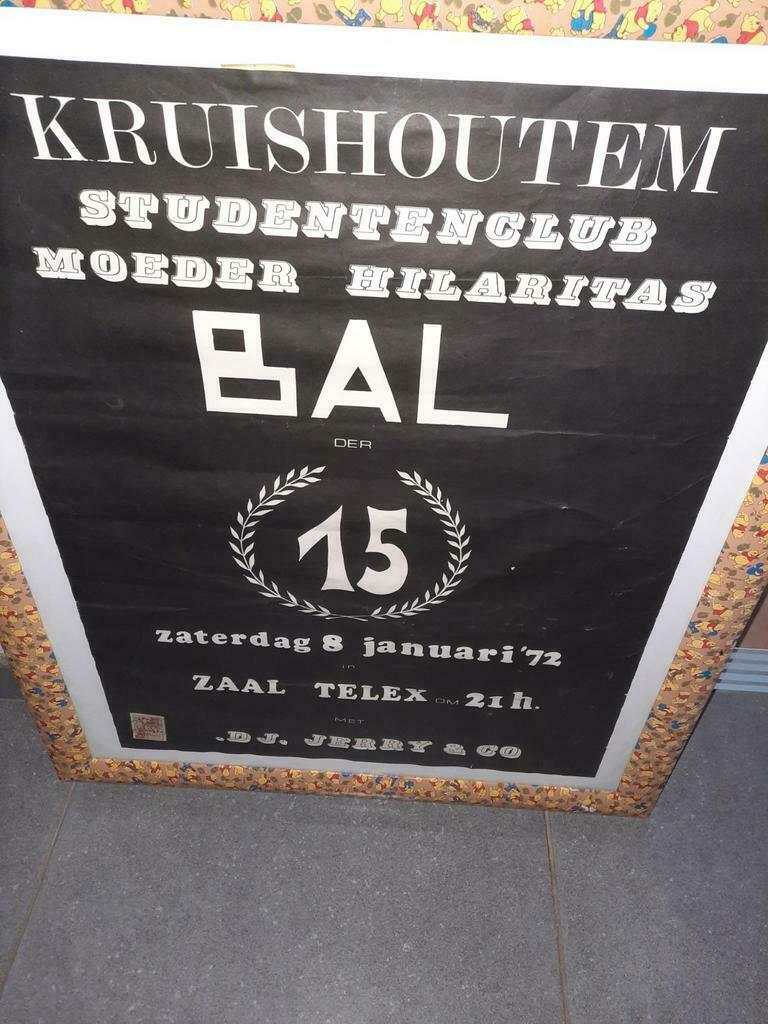 Affiche du club étudiant de 1972 de Kruishoutem., Collections, Musique, Artistes & Célébrités, Utilisé, Enlèvement