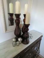 ensemble de bougeoirs et vases en verre brun, Maison & Meubles, Accessoires pour la Maison | Bougeoirs & Bougies, Comme neuf, Brun