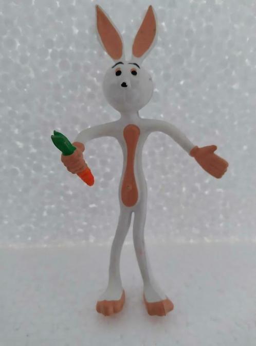 Figurine plissée vintage - Lapin à la carotte - Blanc - Très, Collections, Jouets miniatures, Utilisé, Enlèvement ou Envoi