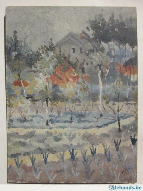 Mooi schilderij op paneel - landschap met tuin - Gilles, Antiek en Kunst, Kunst | Schilderijen | Modern