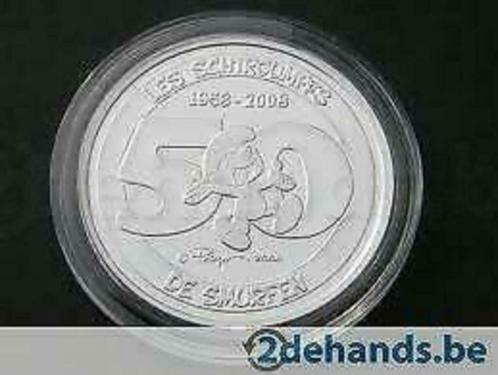 Verzamelmunt 50 jaar smurfen Zilver, nieuw in doosje, Postzegels en Munten, Munten | Europa | Euromunten, 5 euro, België, Zilver