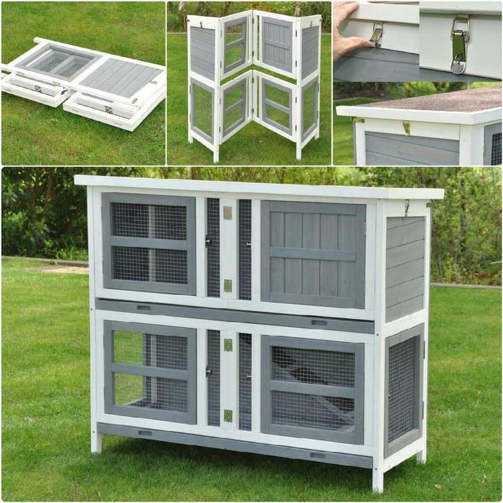 Clapier PLIABLE ET TRANSPORTABLE gris et blanc clapier XXL, Animaux & Accessoires, Rongeurs & Lapins | Cages & Clapiers, Neuf