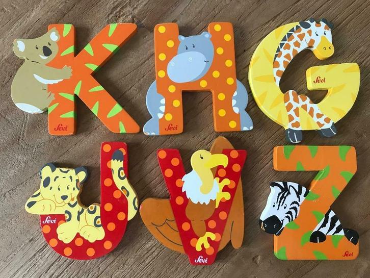 5 Sevi letterdieren in hout, Kinderen en Baby's, Kinderkamer | Inrichting en Decoratie, Gebruikt, Overige typen, Ophalen of Verzenden