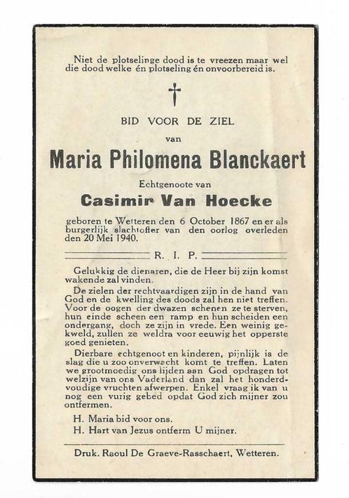 Bidprentje Maria Philomena Blanckaert - Oorlog