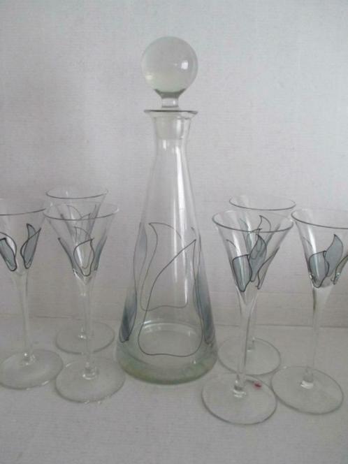 Carafe à liqueur avec 6 verres - style Tiffany - NAGEL W-Ger, Antiquités & Art, Antiquités | Verre & Cristal, Enlèvement ou Envoi