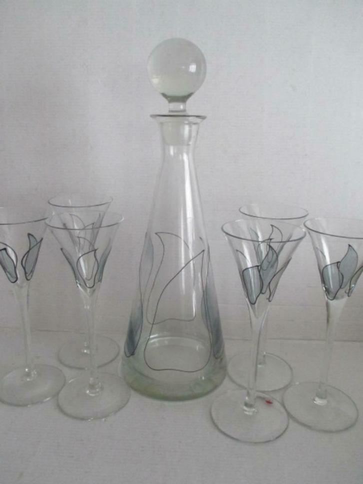 Likeur karaf met 6 glazen - Tiffany stijl - NAGEL W-Germany, Antiek en Kunst, Antiek | Glaswerk en Kristal, Ophalen of Verzenden