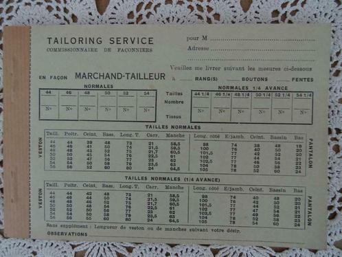 Ancienne carnet de coupons Français Tailoring Service 1930, Antiquités & Art, Curiosités & Brocante, Enlèvement ou Envoi