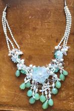 Collier de perles de rivière, jade, nacre, cristal, Blanc
