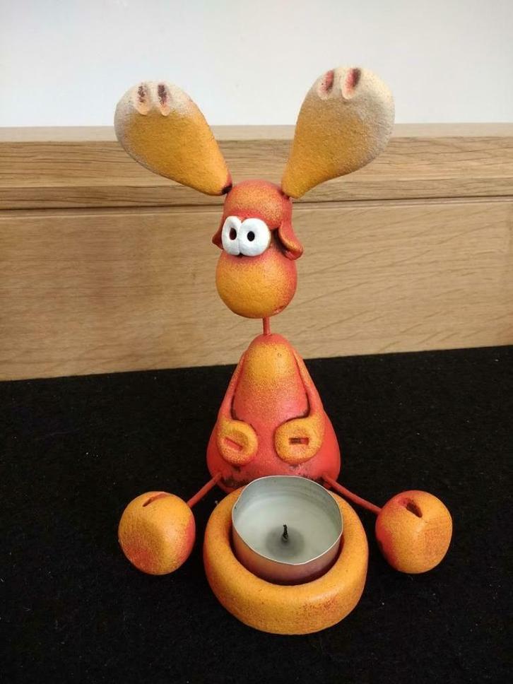 * Oranje eland theelichthouder, Huis en Inrichting, Woonaccessoires | Kandelaars en Kaarsen, Gebruikt, Kandelaar, Minder dan 25 cm