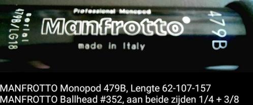 Professioneel Manfrotto Eenpoot statief + extra ballhead., Audio, Tv en Foto, Fotografie | Statieven en Balhoofden, Verzenden