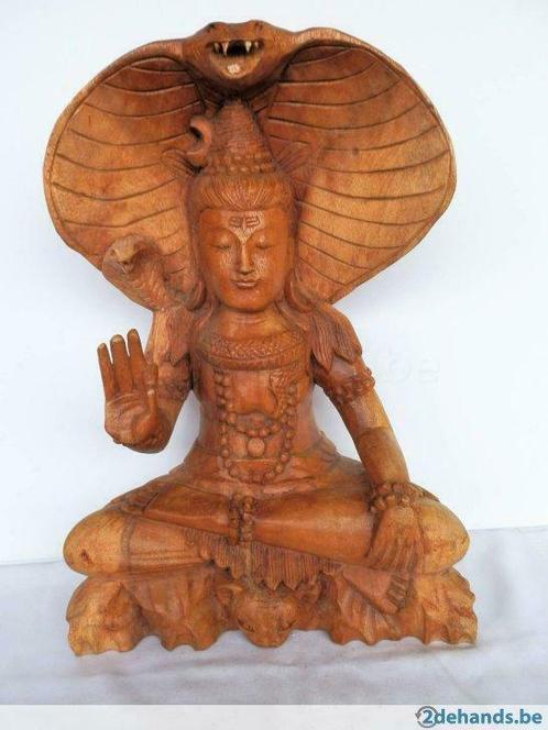 bouddha gezeten onder hoofd van cobra-suarhout-bali-indonesi, Antiquités & Art, Art | Sculptures & Bois