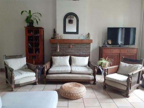 rieten lounge in koloniale stijl, Huis en Inrichting, Zetels | Complete zithoeken, Gebruikt, Hout, Stof, Ophalen