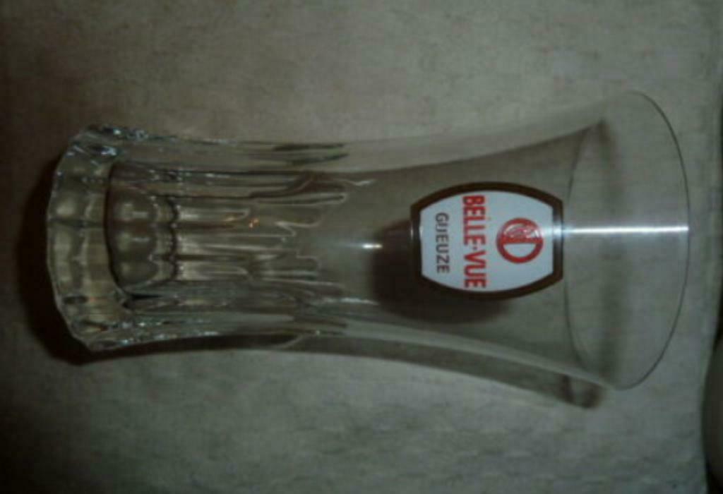 #F bier glas BELLE VUE GUEUZE, Ophalen of Verzenden, Gebruikt, Bierglas