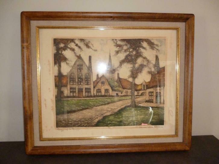 Ets van Louis Rigaux Begijnhof te Brugge Kunst schilderij, Antiek en Kunst, Kunst | Etsen en Gravures, Ophalen