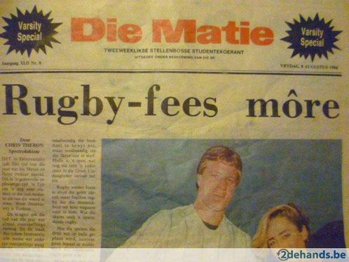 Die Matie, krant, Stellenbosse Studentenkoerant, 8 aug 1986, Sport en Fitness, Rugby, Gebruikt, Overige typen, Verzenden