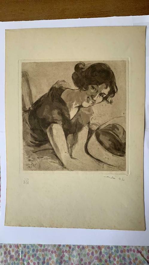 Ets Edmond Delsa “La Rieuse” (1925), Antiek en Kunst, Kunst | Etsen en Gravures, Ophalen of Verzenden