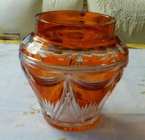 Vase en cristal Saint-Lambert orange translucide - accidents, Antiquités & Art, Antiquités | Verre & Cristal, Enlèvement