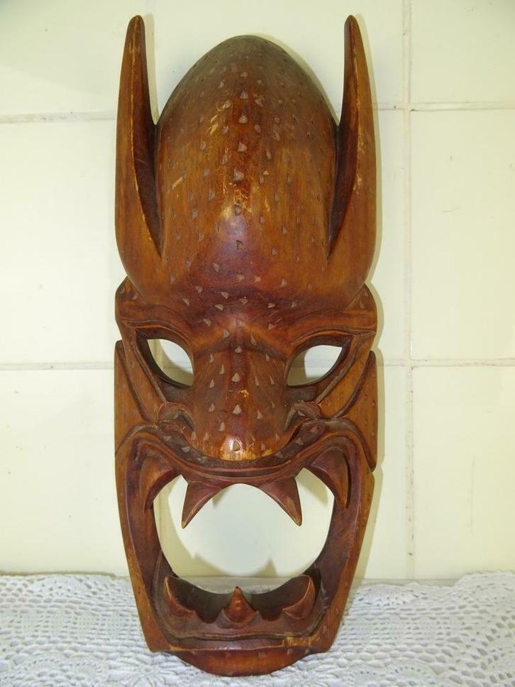 Vintage masker Indonesië houtsnijwerk masker Boca Diablo, Antiek en Kunst, Kunst | Beelden en Houtsnijwerken, Ophalen of Verzenden