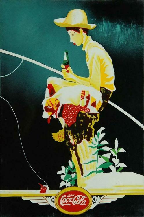 Coca Cola gamin pêcheur cadre mural retro  F141, Collections, Marques & Objets publicitaires, Utilisé, Panneau publicitaire, Enlèvement ou Envoi