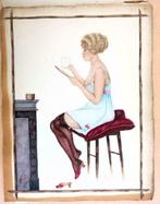 A377 H. ABAHOUNI 1920 Zittende Dame in lingerie, Antiek en Kunst, Ophalen of Verzenden