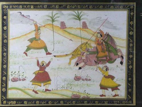 Oude Indische inkt schilderij op zijde, Antiquités & Art, Art | Peinture | Moderne