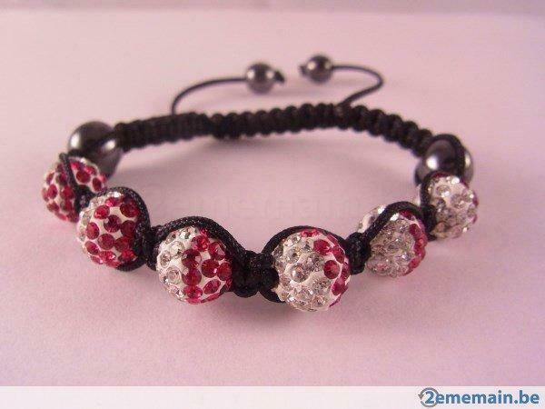 Bracelet Shamballa Réglable Perles Noires Et Strass Gris - 6 Boules Noires, 5 Boules à Strass - Unisexe