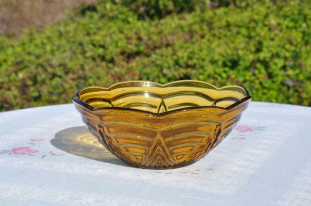 §  saladier en verre ocre art deco, Antiquités & Art, Enlèvement ou Envoi