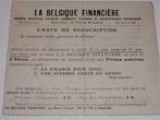 carte de souscription LA BELGIQUE FINANCIERE, Tickets & Billets