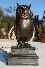 Superbe hibou en bronze signé sur livres, Ophalen of Verzenden, Brons