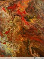 Abstracte acrylschilderijen bruin, beige,oker geel en rood