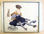 A374 H. ABAHOUNI 1917 Zittende Dame Geel rood paarse kleding, Ophalen of Verzenden
