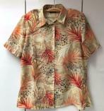 Canda beige en oranje blouse met schoudervullingen - Maat 38, Kleding | Dames, Maat 38/40 (M), Oranje, Ophalen of Verzenden, Zo goed als nieuw