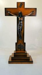 crucifix * Art Deco kruis op sokkel * bronzen corpus Christi, Ophalen of Verzenden