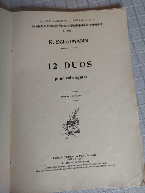 12 duo's voor gelijke stemmen    Schumann, Musique & Instruments, Partitions, Utilisé, Thème, Classique, Chant, Enlèvement ou Envoi