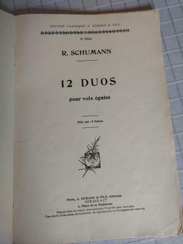 12 duo's voor gelijke stemmen    Schumann, Musique & Instruments, Enlèvement ou Envoi, Classique, Utilisé, Chant