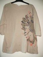 Bruine, dames T-shirt met bloem -- maat 2XL - Vogele, Manches courtes, Brun, Porté, Taille 46/48 (XL) ou plus grande