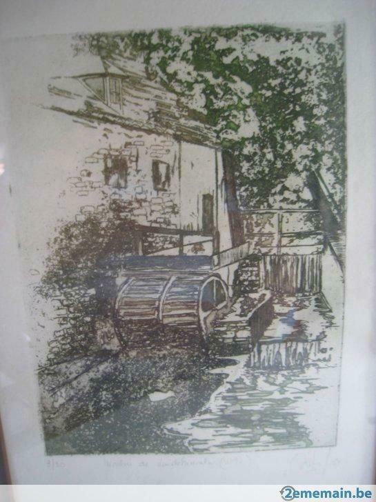 litho gesigneerd en genummerd WOLUWE le moulin de lindeke, Antiek en Kunst, Kunst | Litho's en Zeefdrukken, Ophalen of Verzenden