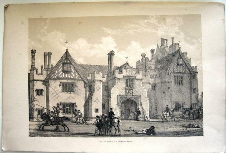 Compton Wynyates Warwickshire Lithografie [c1841] J. Nash, Antiek en Kunst, Kunst | Litho's en Zeefdrukken, Ophalen of Verzenden