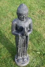 Grote gepatineerde stenen gebedsboeddha (1 m), Ophalen, Zo goed als nieuw, Steen, Boeddhabeeld