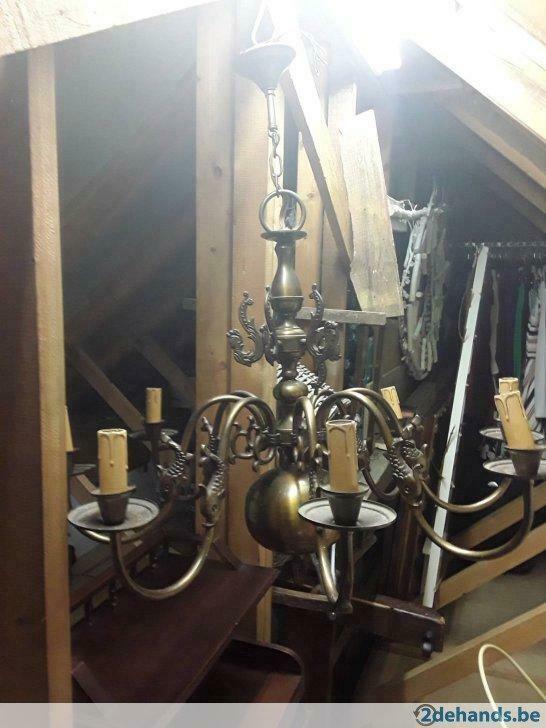 Mooie koperen luchter bronskleurige met 8 .lampen, Antiek en Kunst, Antiek | Brons en Koper, Koper, Ophalen