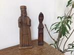 Lot de 2 anciennes statuettes religieuses en bois, Enlèvement ou Envoi