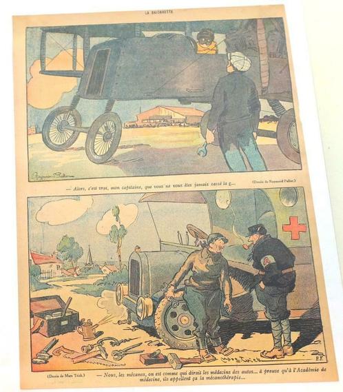 Prent Vliegtuig en Ambulance [c. 1915-20] Kleurenillustratie, Antiek en Kunst, Kunst | Overige Kunst, Ophalen of Verzenden