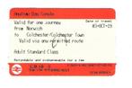 Billet de train Eastern Anglia Railways Norwich - Colchester, Envoi, Utilisé, Train, Autres types