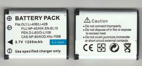 2x Batterij Fuji NP-45,Nikon EN-EL10,Olymp Li-40B 1200mAh, TV, Hi-fi & Vidéo, Batteries, Neuf, Rechargeable, Enlèvement ou Envoi