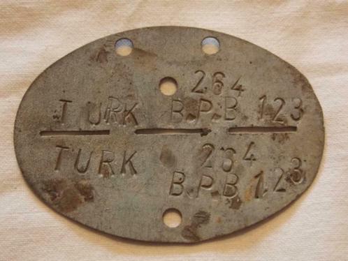 WWII Duitse dog tag TURK B.P.B 123 (E), Collections, Objets militaires | Seconde Guerre mondiale, Armée de terre, Envoi