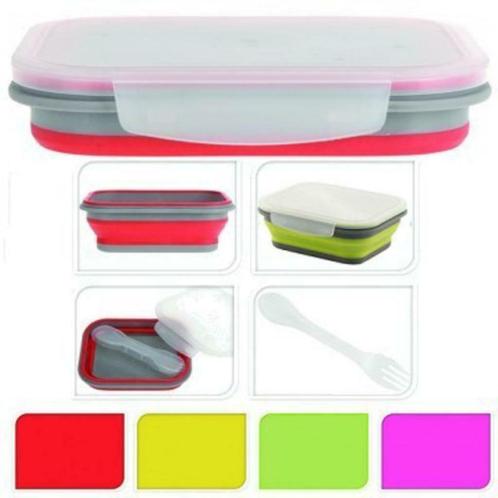 Lunchbox broodtrommel opvouwbaar met bestek, Maison & Meubles, Cuisine| Tupperware, Neuf, Jaune, Vert, Rouge, Enlèvement ou Envoi